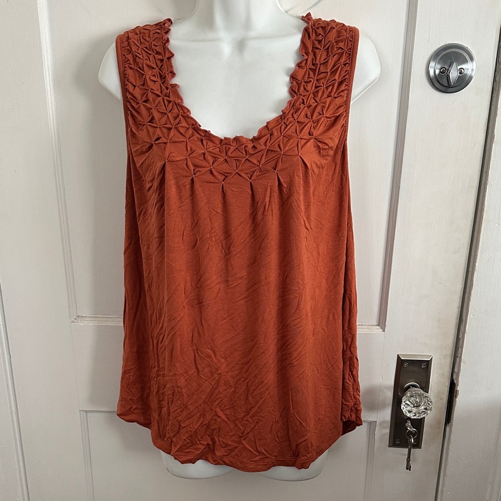 Maurices Smocked Scoop Neck Tank Top - Rust Orange